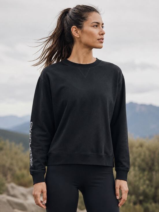 Skechers Tops - SKECHERS Womens Casual Black Logo Crew Neck Pullover Sweatshirt Size XS